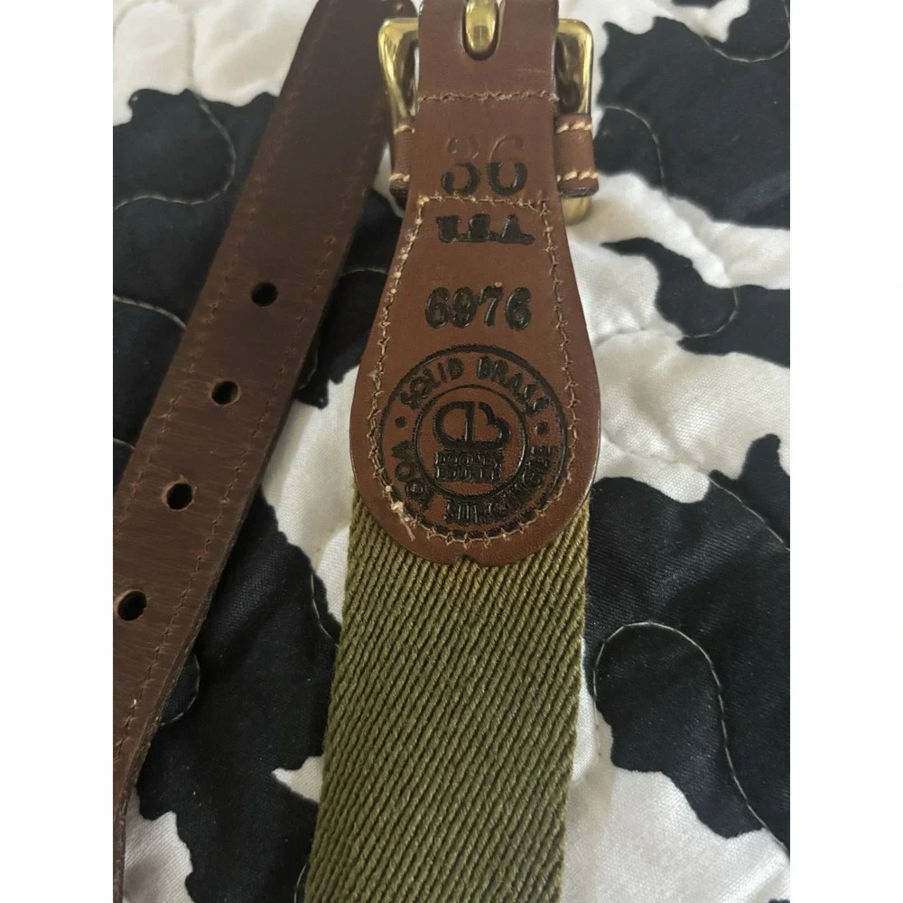 Dooney & Bourke Belt Size 36 USA Vintage Woven Solid Brass Leather Trim Stripe